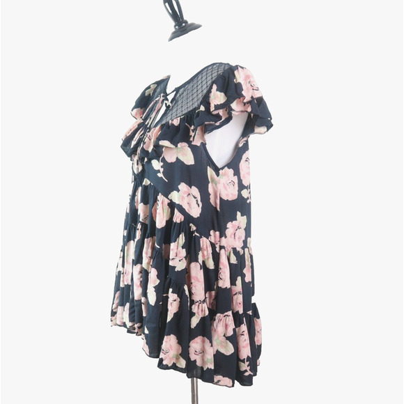 Free People Size M* Tilly Tiered Mini Dress V-Neck Floral Print - Picture 1 of 11